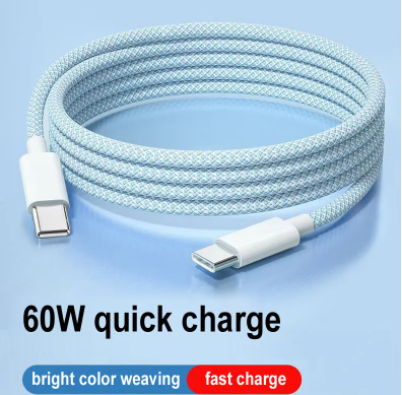 CABLE  001   High Quality Colorful 60W 1m 2m Cable USB-C 60W Charge Cable 3a Fast Charging Data Cable Type c to Type c